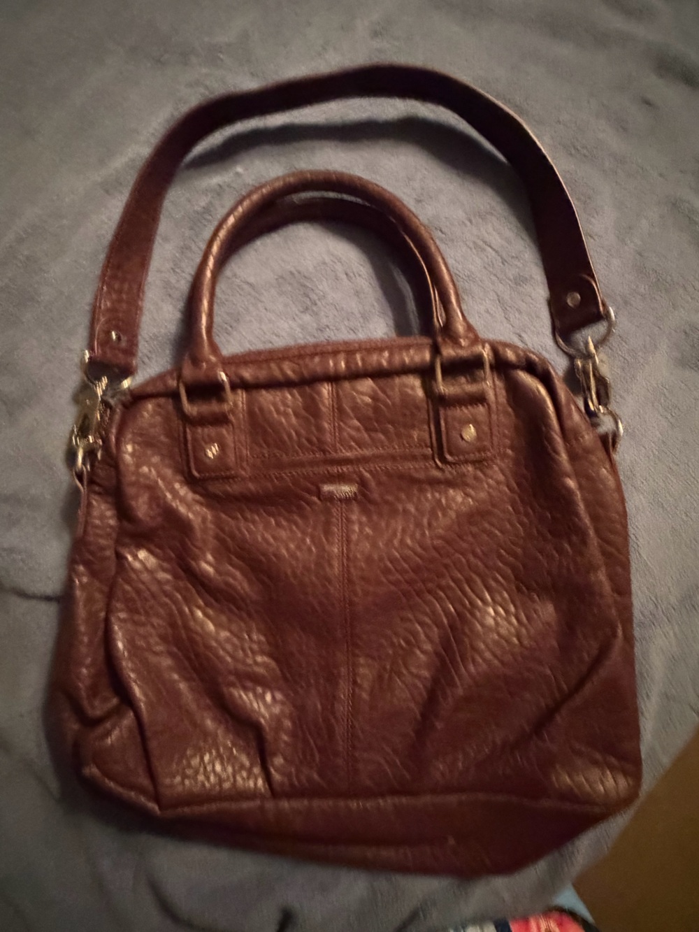 Women's Textured Brown Leather Shoulder Bag with Top Handles